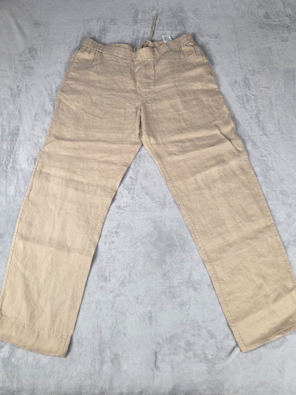 COS 100% True Hemp Elastic Waist Straight-Leg Trousers Pants Beige Tan L